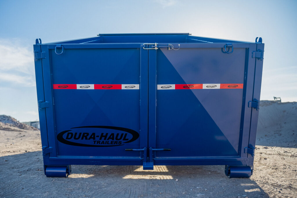 RKO Gooseneck Rolloff Dump Trailer Blue Rear view
